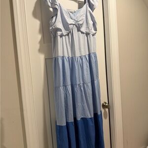 English Factory Light Blue and Dark Blue Tiered Kids Dress